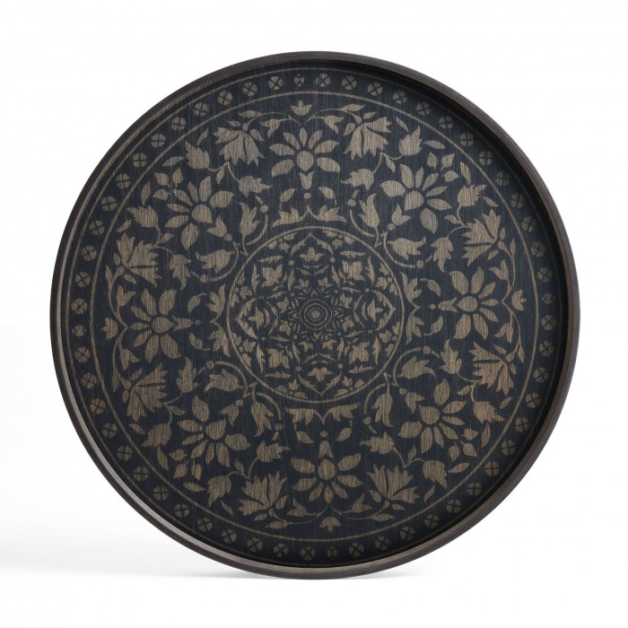 Ethnicraft Black Marrakesh Wooden Tray W61/D61/H4cm - Hand Painted and Silk-Screen Printed Wood