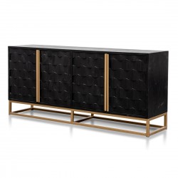 Charmaine 1.78m Sideboard - Black Wood with Gold Handle - 4 Shelves