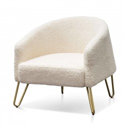 Ferry Armchair – 74cm - Ivory White Synthetic Wool with Golden Legs