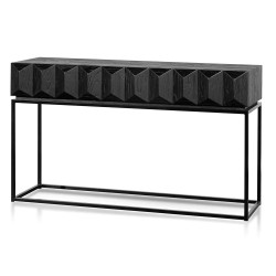 Jerome 140cm Wooden Console Table - Full Black - 2 Drawers