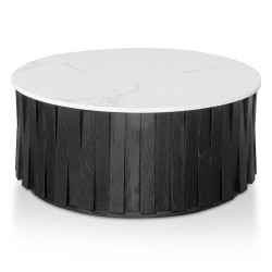 Slatted Round marble Coffee Table – 100cm Dia – Black