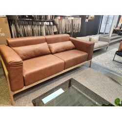 Fawn sofa tan leather 2 seater genuine leather and solid timber made in europe  By Gazzda Ex Display