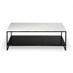 Ethnicraft Stone Coffee Table W120/D70/H38cm – Polished Carrara Marble Top with a Black Metal Frame