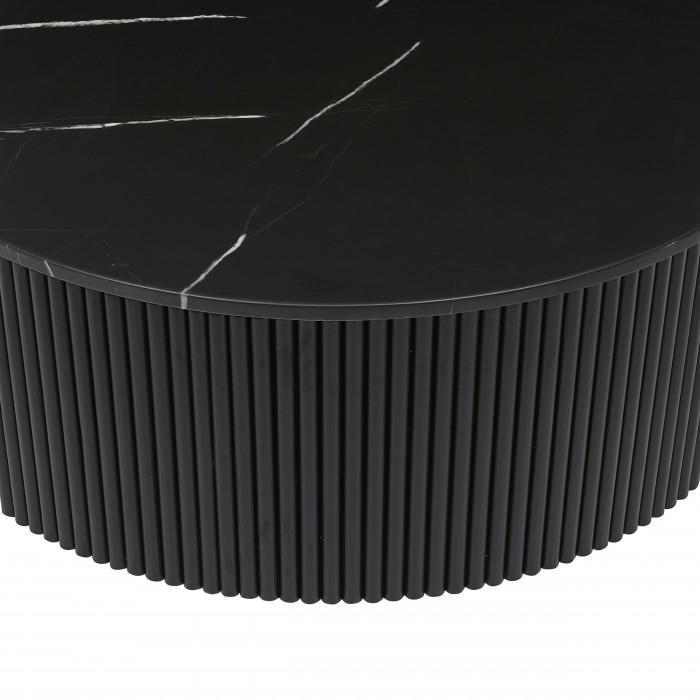 Benjamin Ripple Marble Coffee Table 1000Dia/H380mm – Black / Black - Globewest-CTO-BEN-RIP-MBK/MTBK